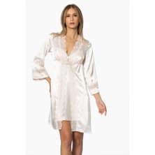 Saten Gecelik Sabahlık Pijama Takım Şort Takım 6'lı Gelin Çeyiz Seti - 6010 Inci