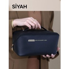 Büyük Boy 4 Bölmeli Şık Makyaj Çantası Siyah Renk