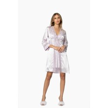 Saten Gecelik Sabahlık Pijama Takım Şort Takım 6'lı Gelin Çeyiz Seti - 6010 Viola
