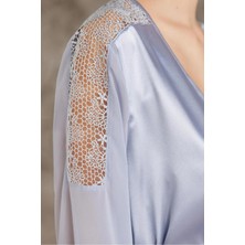 Saten Gecelik Sabahlık Pijama Takım Şort Takım 6'lı Gelin Çeyiz Seti - 6005 Mist