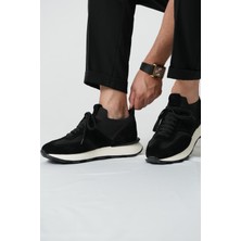 Darell Model Hakiki Deri El Yapımı Siyah Erkek Triko Sneaker Ayakkabı