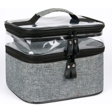 Şeffaf 2 Bölmeli Günlük Makyaj ve Bakım Çantası, Seyahat Seti, Organizer, Gri