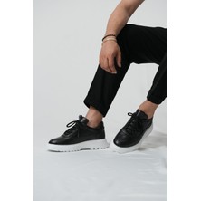 Drew Model Hakiki Deri El Yapımı Erkek Siyah Sneakers Ayakkabı