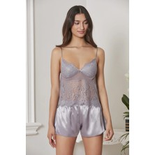 Saten Gecelik Sabahlık Pijama Takım Şort Takım 6'lı Gelin Çeyiz Seti - 6015 Royal