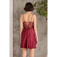 Saten Gecelik Sabahlık Pijama Takım Şort Takım 6'lı Gelin Çeyiz Seti - 6000 Bordo