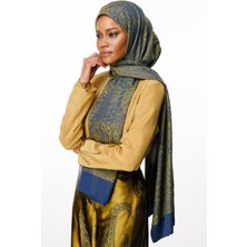 Mayra Desen Çift Taraflı Şal Lacivert-Yağ Yeşili