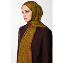 Lavin Desen Çift Taraflı Şal Yağ Yeşili-Mürdüm