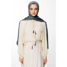 Marrakech Desen Çift Taraflı Şal Koyu Gri-Zümrüt