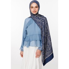 Lavin Desen Çift Taraflı Şal Lacivert-Bej