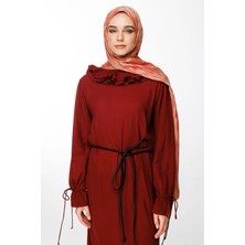 Selis Desen Çift Taraflı Şal Vizon-Kırmızı