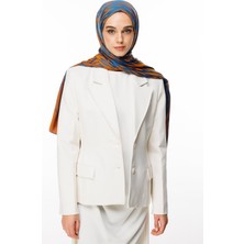 Selis Desen Çift Taraflı Şal Petrol Mavisi-Turuncu