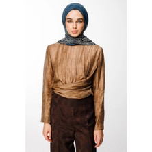 Nora Desen Çift Taraflı Şal Petrol Mavisi-Bej