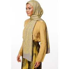 Morocco Desen Çift Taraflı Şal Koyu Gri-Hardal