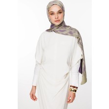 Selis Desen Çift Taraflı Şal Zeytin-Mor