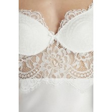Saten Gecelik Sabahlık Pijama Takım Şort Takım 6'lı Gelin Çeyiz Seti - 6015 Ekru