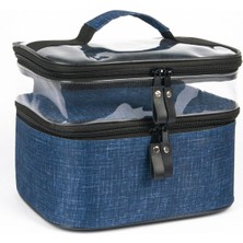 Mavi Çift Bölmeli Şık Seyahat Makyaj Çantası