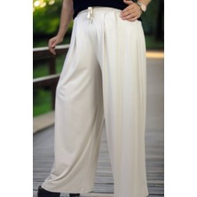 Ful Likralı Ön Arka Pileli Beli Lastikl Geniş Paça Büyük Beden 2 Iplik Penye Pantolon