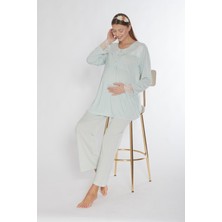Lohusa Hamile Uzun Kol Pijama Takımı Dantel Detaylı Zakkum Flz 25-03