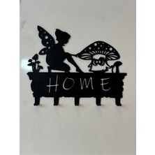 Metal Duvar Anahtar Askısı Peri Kızı Home Yazılı Anahtarlık Ev Dekorasyon Askılığı BOYUT: 15*21*3 CM