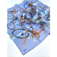 Belli Tivil Saf İpek Eşarp 4036 - 82 Buz Mavi Karışık Desen