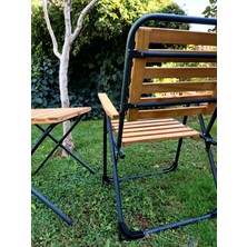 Mandella Metal Iskeletli Ahşap Piknik / Bahçe Bistro Set (2 Sandalye + 1 Sehpa)