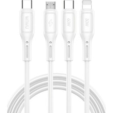 60W Link Type-C Süper Fast Pd Şarj Kablosu 3in1 iPhone Samsung Xiaomi Huawei Hızlı Şarj Data USB Kablo Kopmayan Sağlam Halat Örgülü 1.2m