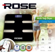 Rose Smart Life Yağ Ölçer Fonksiyonlu Akıllı Bluetooth Tartı - siyah