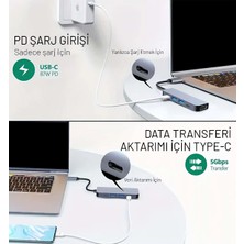 Erdineks Çoklu Bağlantı Type-C Girişli Çoğaltıcı Çevirici Iki USB Iki Type-C Şarj Imkanı HDMI
