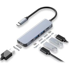 Erdineks Çoklu Bağlantı Type-C Girişli Çoğaltıcı Çevirici Iki USB Iki Type-C Şarj Imkanı HDMI