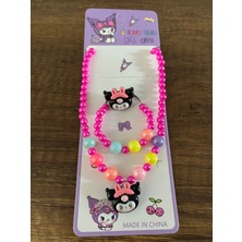Kız Çocuk Sanrio Kuromi Kolye Bileklik Yüzük Seti