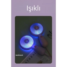 Güçlü Pervaneli Renkli Şarjlı Mini El Fanı Işıklı Taşınabilir Şarjlı Taşıma Ipli Mini Vantilatör