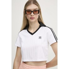 Adidas Originals Kadın V Yaka Crop Beyaz T-Shirt