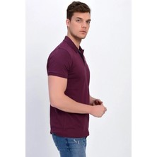 Erkek Mürdüm Polo Yaka Likralı T-Shirt T621