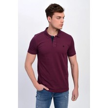 Erkek Mürdüm Polo Yaka Likralı T-Shirt T621
