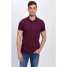Erkek Mürdüm Polo Yaka Likralı T-Shirt T621