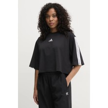 Adidas Essentials 3-Stripes Kadın Pamuklu Siyah Rahat Kesim T-Shirt