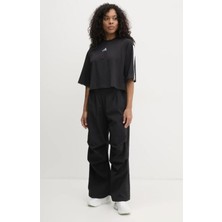 Adidas Essentials 3-Stripes Kadın Pamuklu Siyah Rahat Kesim T-Shirt