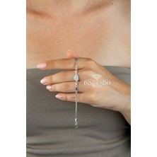 925 Ayar Gümüş Kalp Motifli Baget Taş Kaplamalı Kutu Zincirli Bileklik