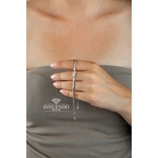 Innuendo Jewelry 925 Ayar Gümüş Baget Taşlı Balıksırtı Italyan Zincirli Bileklik Zirkon Taşlı Kadın Şık Zarif Bileklik