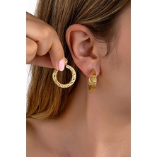 Altın Kaplama 925 Ayar Gümüş Etnik Tam Halka Kafes Küpe