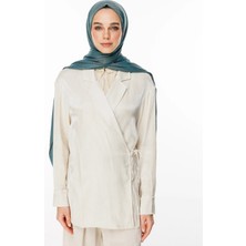 Mayra Desen Çift Taraflı Şal Koyu Gri-Zümrüt