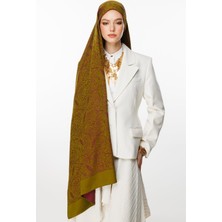 Velora Desen Çift Taraflı Şal Yağ Yeşili-Mürdüm