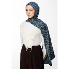 Marrakech Desen Çift Taraflı Şal Petrol Mavisi-Bej