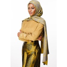 Selis Desen Çift Taraflı Şal Koyu Gri-Hardal