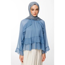 Sahra Desen Çift Taraflı Şal Koyu Gri-Açık Mavi