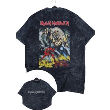 Unisex The Number Of The Beast Sırt Baskılı Yıkamalı T-Shirt, Oversize Iron Maiden Temalı Tişört