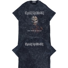 Oversize The Book Of Souls Ense Baskılı Yıkamalı T-Shirt, Unisex Iron Maiden Temalı Retro Tişört