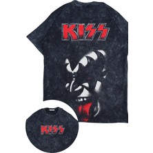 Unisex Kiss Mega Boy Sırt Baskılı Yıkamalı T-Shirt, Oversize Rock Band Temalı Vintage Tişört