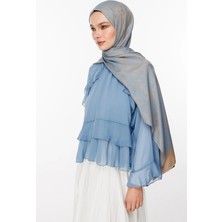 Sahra Desen Çift Taraflı Şal Vizon-Turkuaz