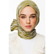 Selis Desen Çift Taraflı Şal Yağ Yeşili-Ekru